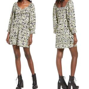 NWT Vero Moda Chaddie Ditsy Floral Boho Long Sleeve Ruched Mini Dress - XL